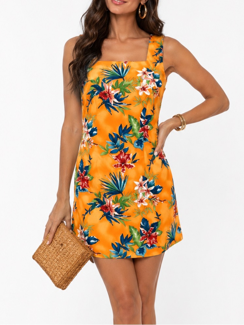 VTG Meghan Matthews Orange Tropical Floral Lightweight Sleeveless Dress Size 4